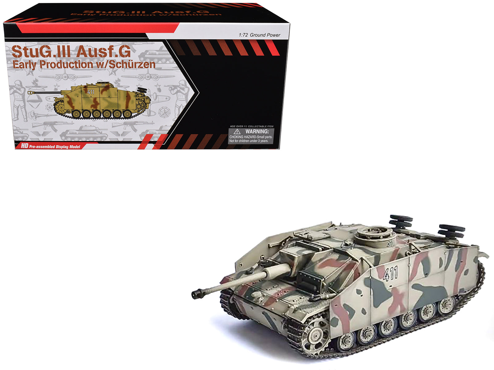 Germany StuG.III Ausf.G Early Production Tank with Schurzen #411 "Panzer Abteilung 115 Italy" (1943) "NEO Dragon Armor" Series 1/72 Plastic Model by Dragon Models-DiecastModeler.com