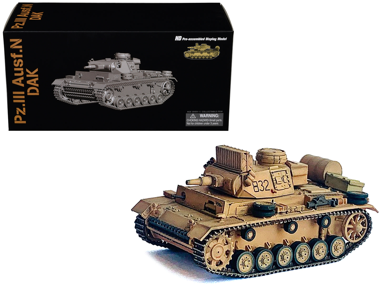 Germany Pz.Kpfw.III Ausf.N DAK Tank #832 "s.Pz.Abt.501 Tunisia" (1942/43) "NEO Dragon Armor" Series 1/72 Plastic Model by Dragon Models-DiecastModeler.com