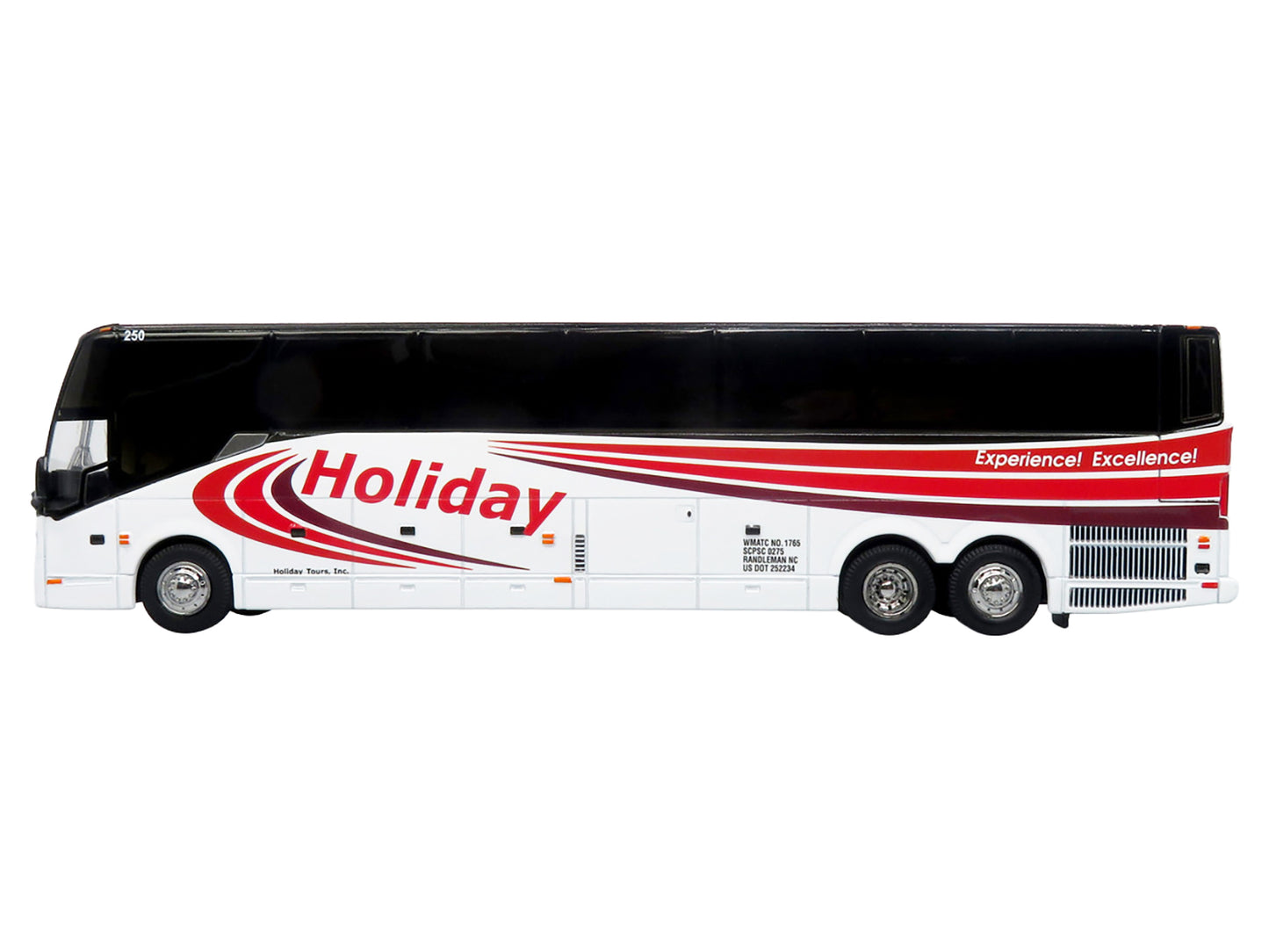 Prevost H3-45 Coach Bus "Holiday Tours" White with Red Graphics Limited Edition 1/64 Diecast Model by Iconic Replicas