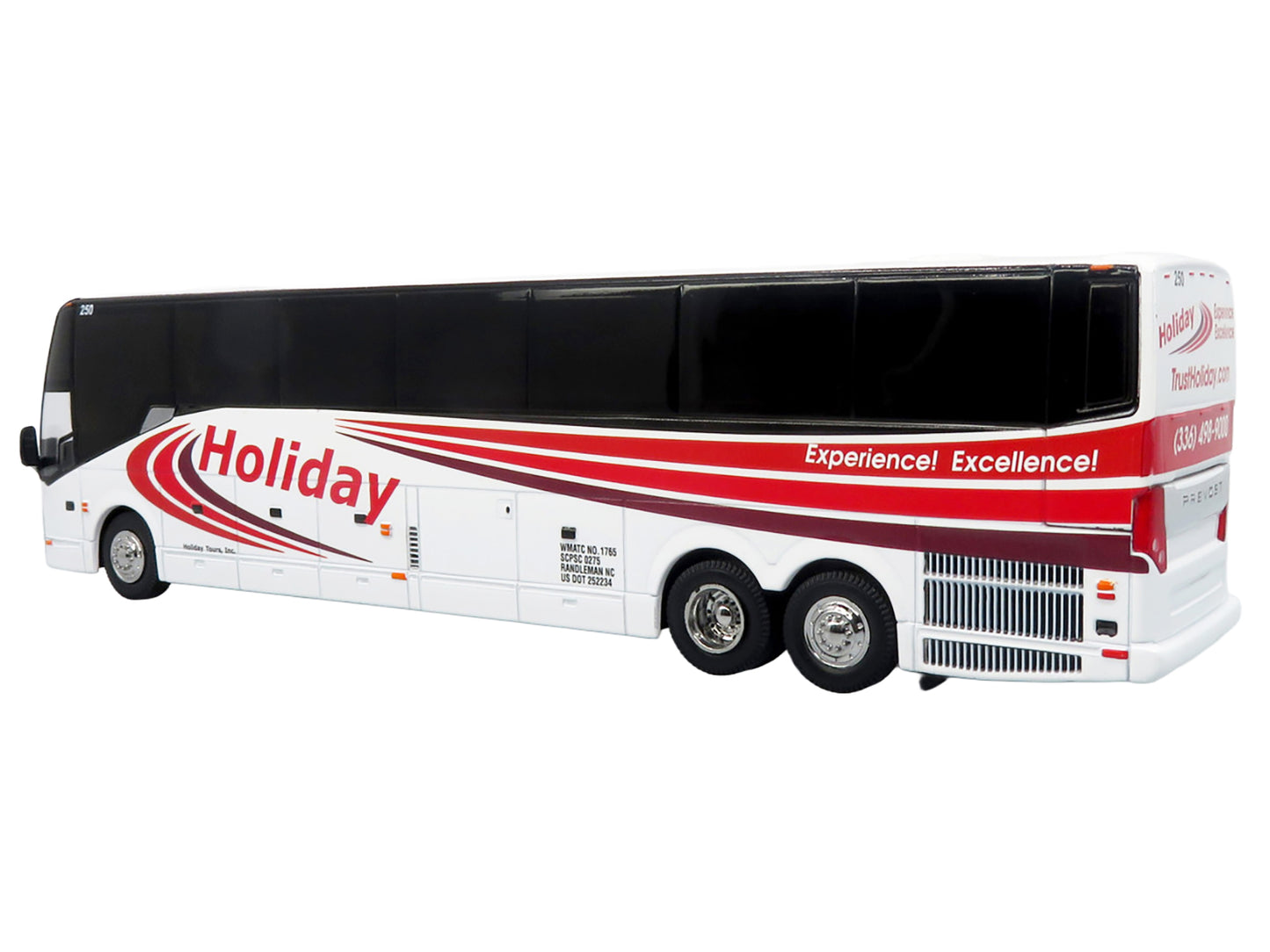 Prevost H3-45 Coach Bus "Holiday Tours" White with Red Graphics Limited Edition 1/64 Diecast Model by Iconic Replicas