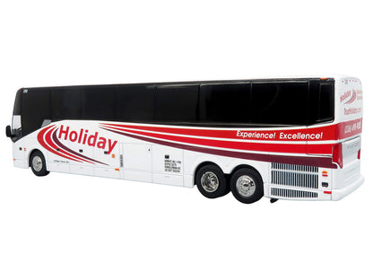 Prevost H3-45 Coach Bus "Holiday Tours" White with Red Graphics Limited Edition 1/64 Diecast Model by Iconic Replicas