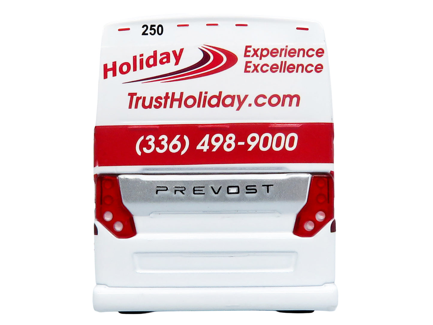 Prevost H3-45 Coach Bus "Holiday Tours" White with Red Graphics Limited Edition 1/64 Diecast Model by Iconic Replicas