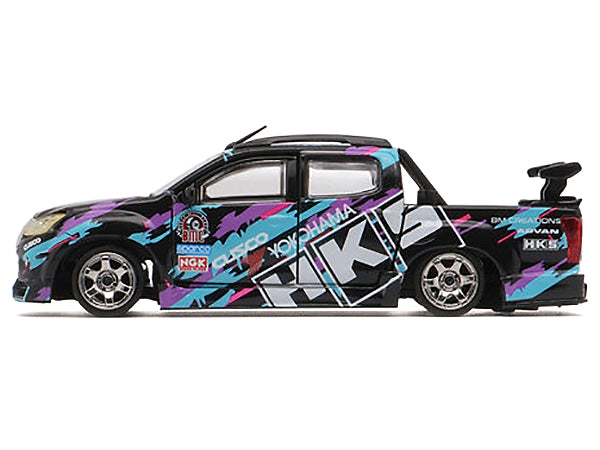 Isuzu D-Max Lowrider Pickup Truck RHD (Right Hand Drive) "HKS" Black with Graphics "Thailand Diecast Expo 2025" 1/64 Diecast Model Car by BM Creations