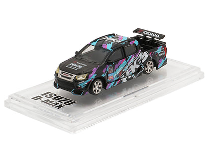 Isuzu D-Max Lowrider Pickup Truck RHD (Right Hand Drive) "HKS" Black with Graphics "Thailand Diecast Expo 2025" 1/64 Diecast Model Car by BM Creations
