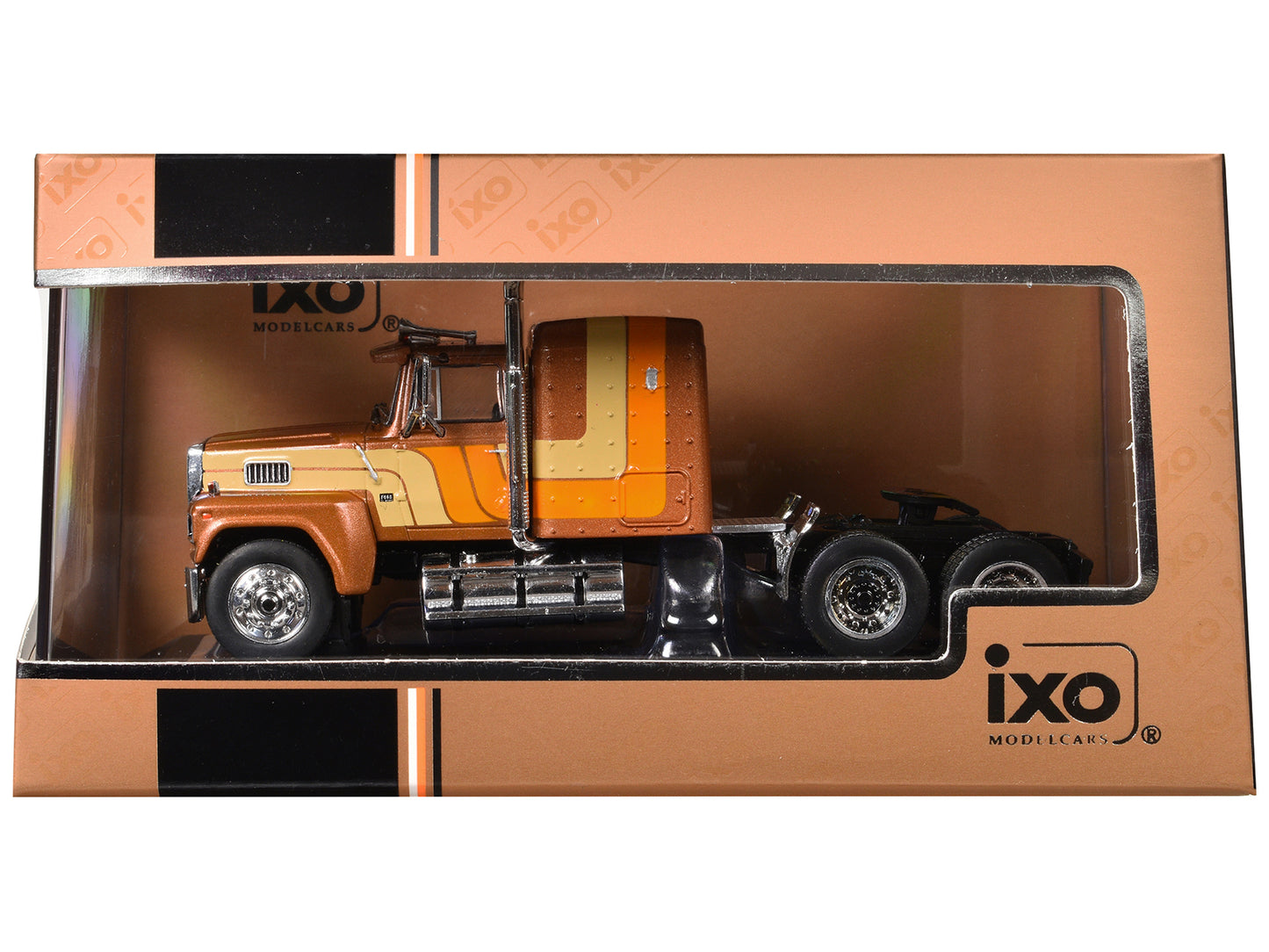 1978 Ford LTL 9000 Truck Tractor Brown with Stripes 1/64 Diecast Model by IXO Models