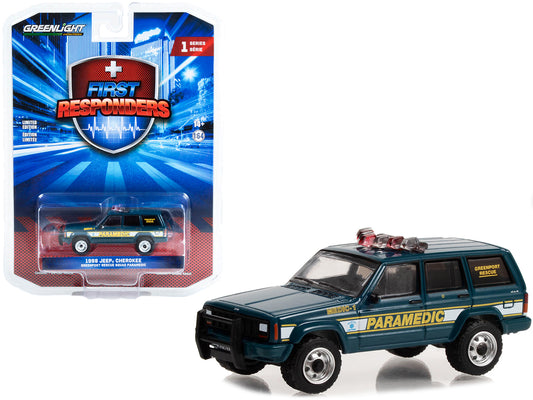 1998 Jeep Cherokee Blue "Greenport Rescue Squad Paramedic Greenport New York" "First Responders" Series 1 1/64 Diecast Model Car by Greenlight-DiecastModeler.com