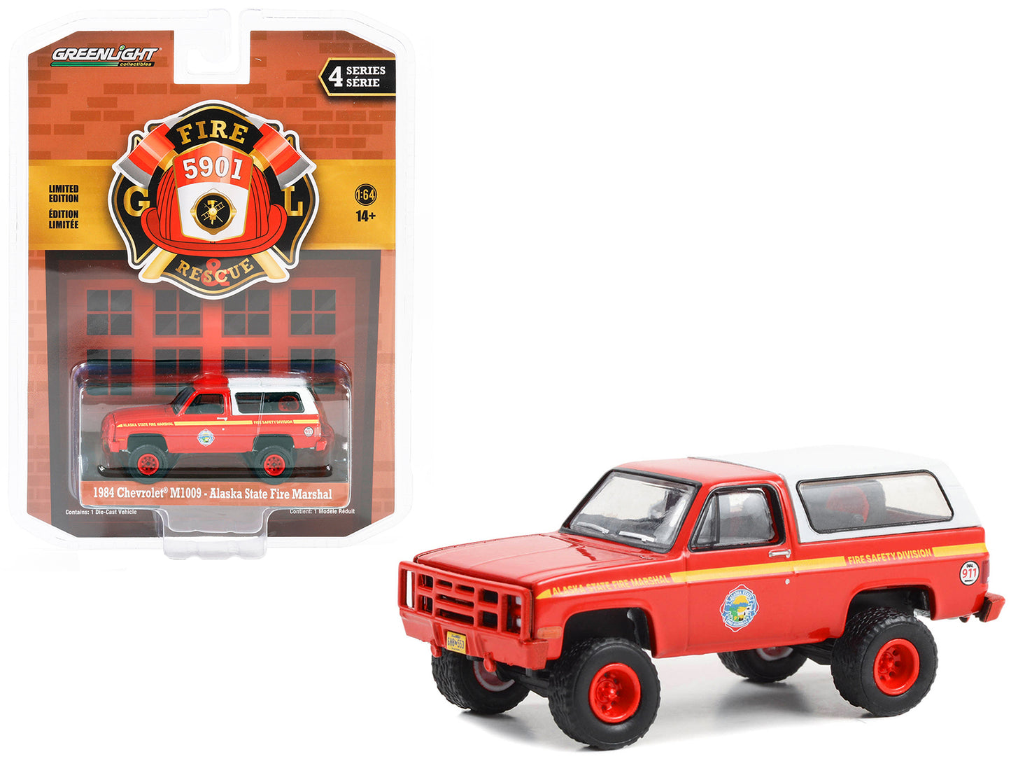 1984 Chevrolet M1009 Red with White Camper Shell "Alaska State Fire Marshal" "Fire & Rescue" Series 4 1/64 Diecast Model Car by Greenlight-DiecastModeler.com