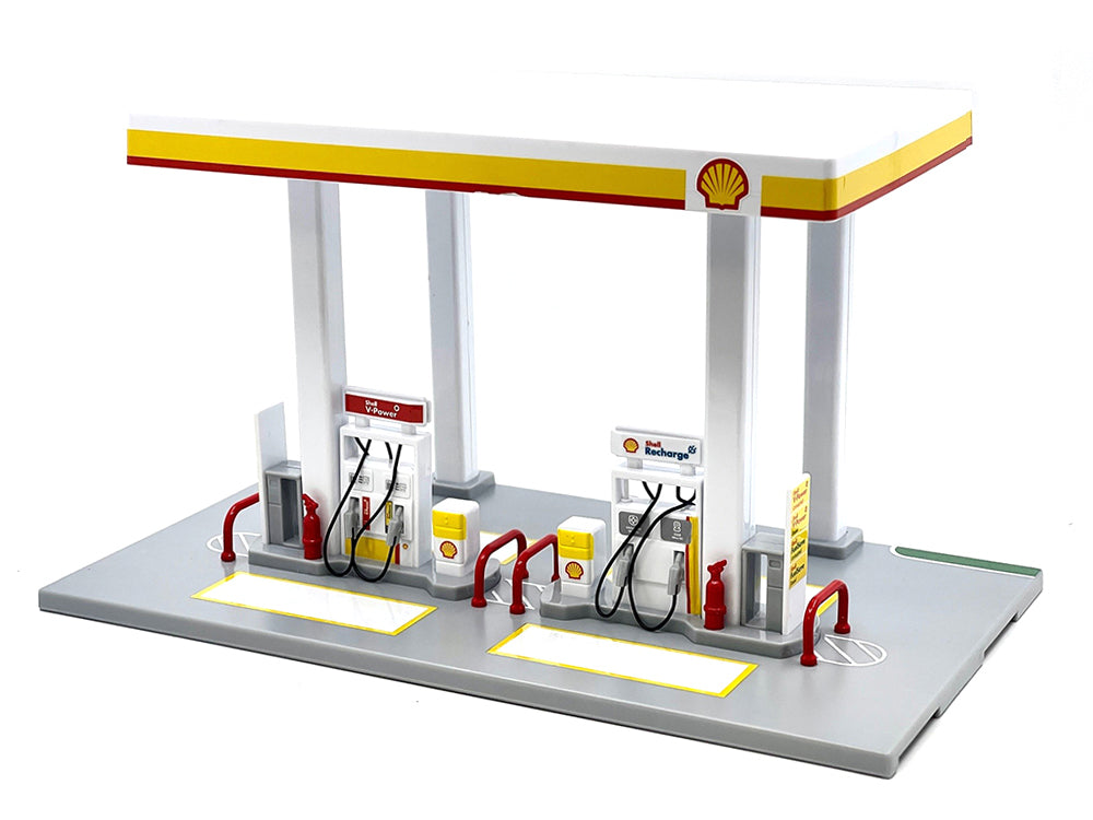 Shell Gas Station Playset with Volvo Oil Tanker and Volvo Tow Truck Diorama Set