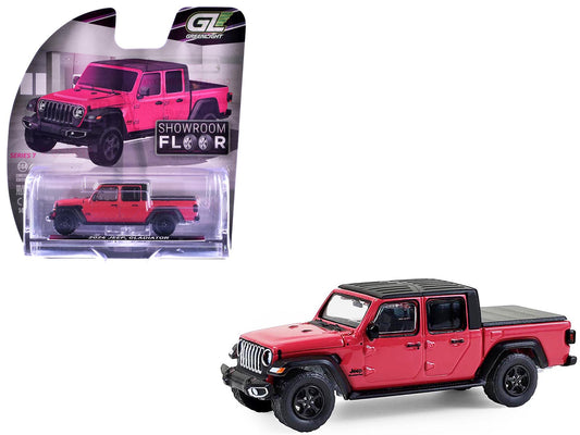 2024 Jeep Gladiator Pickup Truck Tuscadero Pink with Black Top "Showroom Floor" Series 7 1/64 Diecast Model Car by Greenlight-DiecastModeler.com