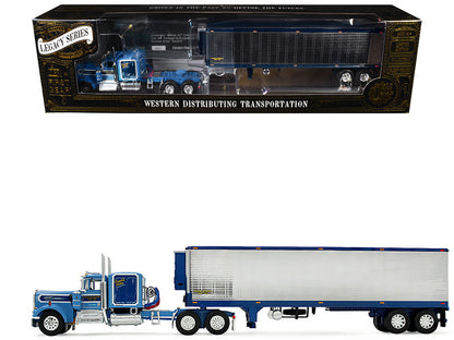 Kenworth W900A with 60" Flat Top Sleeper and 40' Vintage Refrigerated Trailer "Crippled Cowboy" Blue 1/64 Diecast Model by DCP/First Gear