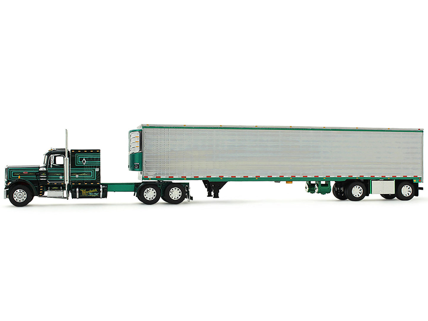 Peterbilt 359 with 60" Vintage Sleeper and 53' Utility Trailer with Reefer "Hardwick Motor Freight" Green Metallic with Stripes "Big Rigs" Series II #2 1/64 Diecast Model by DCP/First Gear