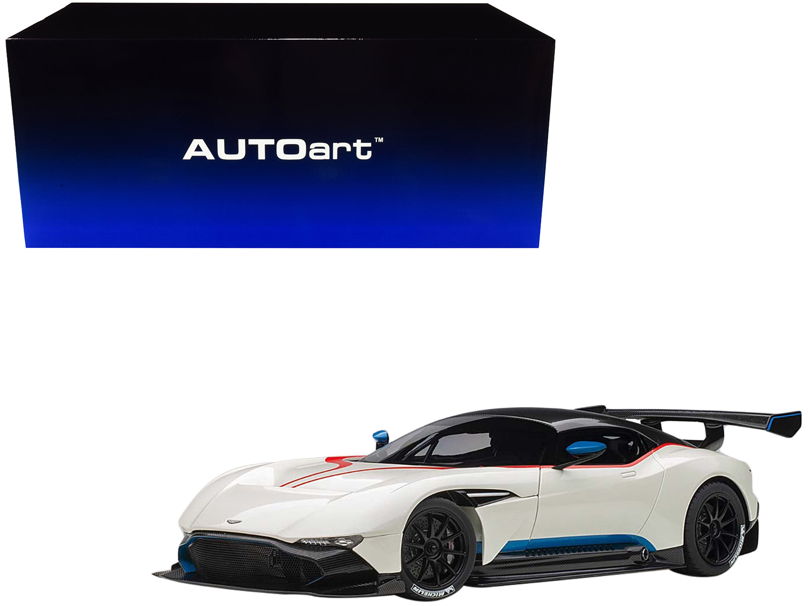 Aston Martin Vulcan Stratus White with Red and Blue Stripes 1/18 Model Car by Autoart-DiecastModeler.com