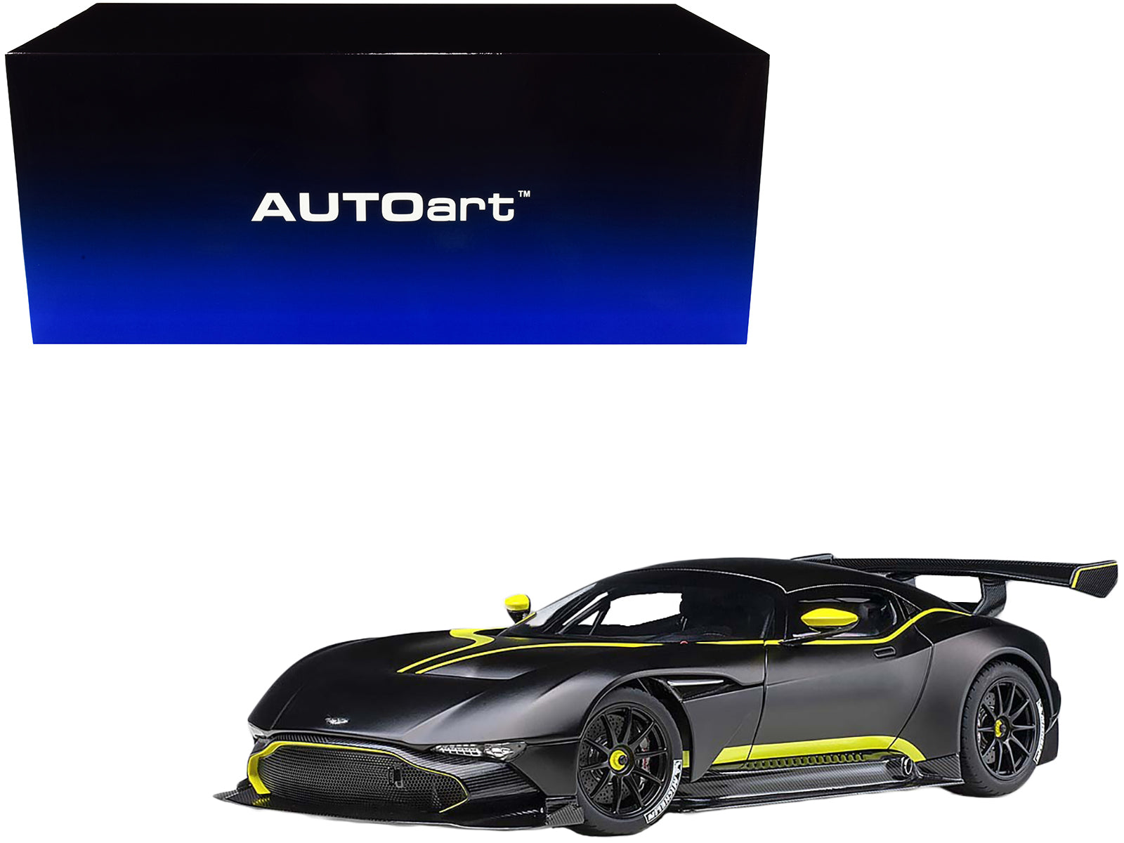 Aston Martin Vulcan Matt Black with Lime Green Stripes 1/18 Model Car by Autoart-DiecastModeler.com