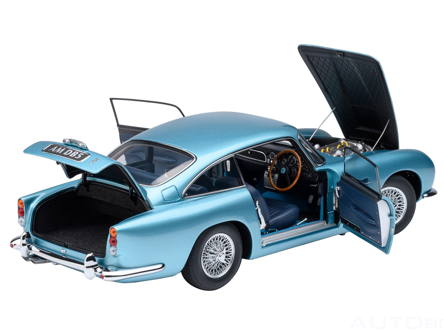 Aston Martin DB5 RHD (Right Hand Drive) Caribbean Pearl Blue Metallic 1/18 Model Car by Autoart-DiecastModeler.com