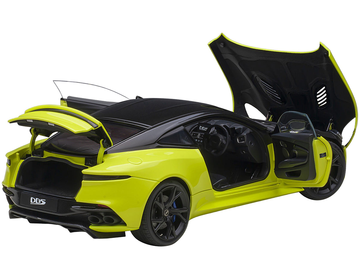 Aston Martin DBS Superleggera RHD (Right Hand Drive) Lime Essence Green Metallic with Carbon Top and Carbon Accents 1/18 Model Car by Autoart