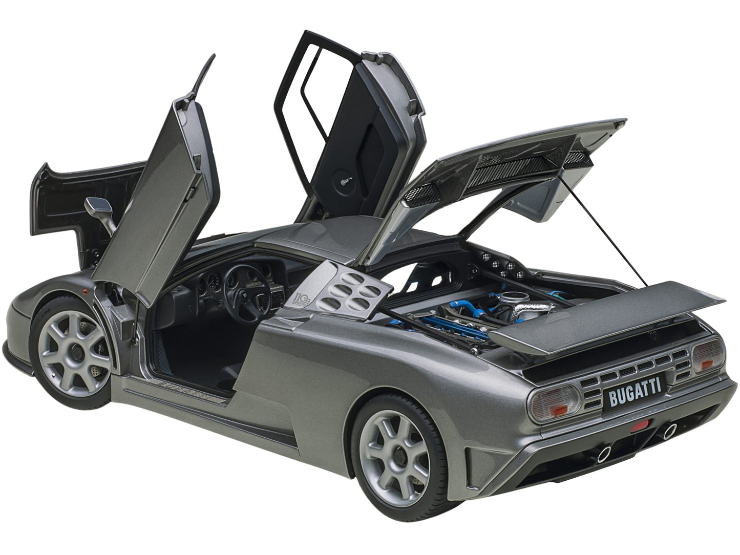 Bugatti EB110 SS Super Sport Grigio Metalizzatto Silver Metallic with Silver Wheels 1/18 Model Car by Autoart-DiecastModeler.com