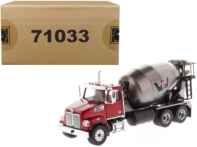 Western Star 4700 SF Concrete Mixer Truck Metallic Red with Gray Body 1/50 Diecast Model by Diecast Masters-DiecastModeler.com