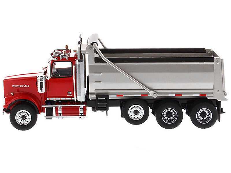 Western Star 4900 SF Dump Truck Red and Silver 1/50 Diecast Model by Diecast Masters-DiecastModeler.com