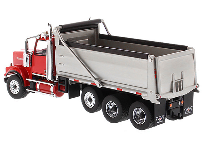 Western Star 4900 SF Dump Truck Red and Silver 1/50 Diecast Model by Diecast Masters-DiecastModeler.com