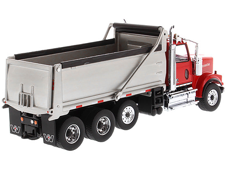 Western Star 4900 SF Dump Truck Red and Silver 1/50 Diecast Model by Diecast Masters-DiecastModeler.com