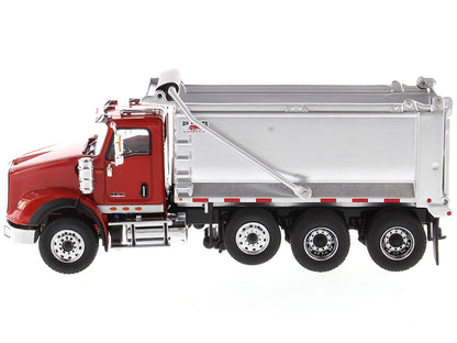 International HX620 Tandem Axle with Pusher Axle OX Stampede Dump Truck Red and Chrome "Transport Series" 1/50 Diecast Model by Diecast Masters