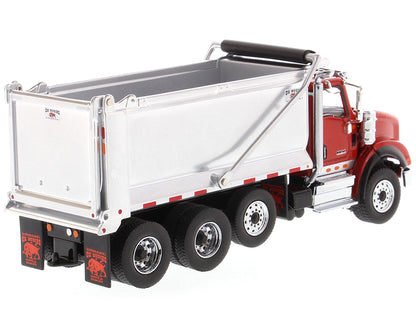 International HX620 Tandem Axle with Pusher Axle OX Stampede Dump Truck Red and Chrome "Transport Series" 1/50 Diecast Model by Diecast Masters