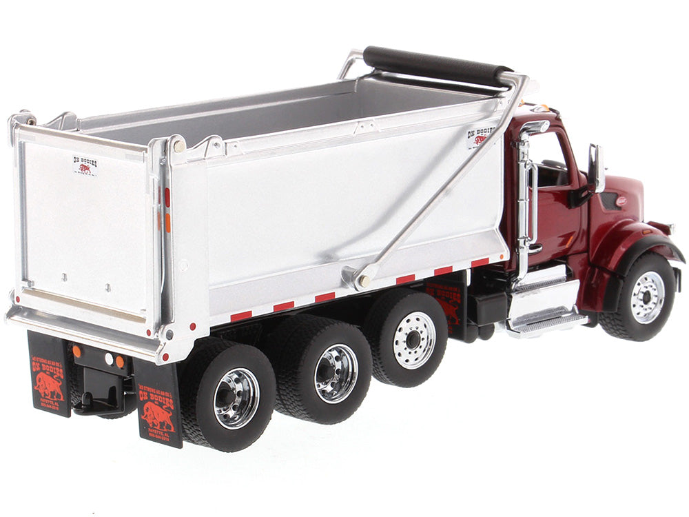 Peterbilt 567 SFFA Tandem Axle with Pusher Axle OX Stampede Dump Truck Red and Chrome "Transport Series" 1/50 Diecast Model by Diecast Masters-DiecastModeler.com
