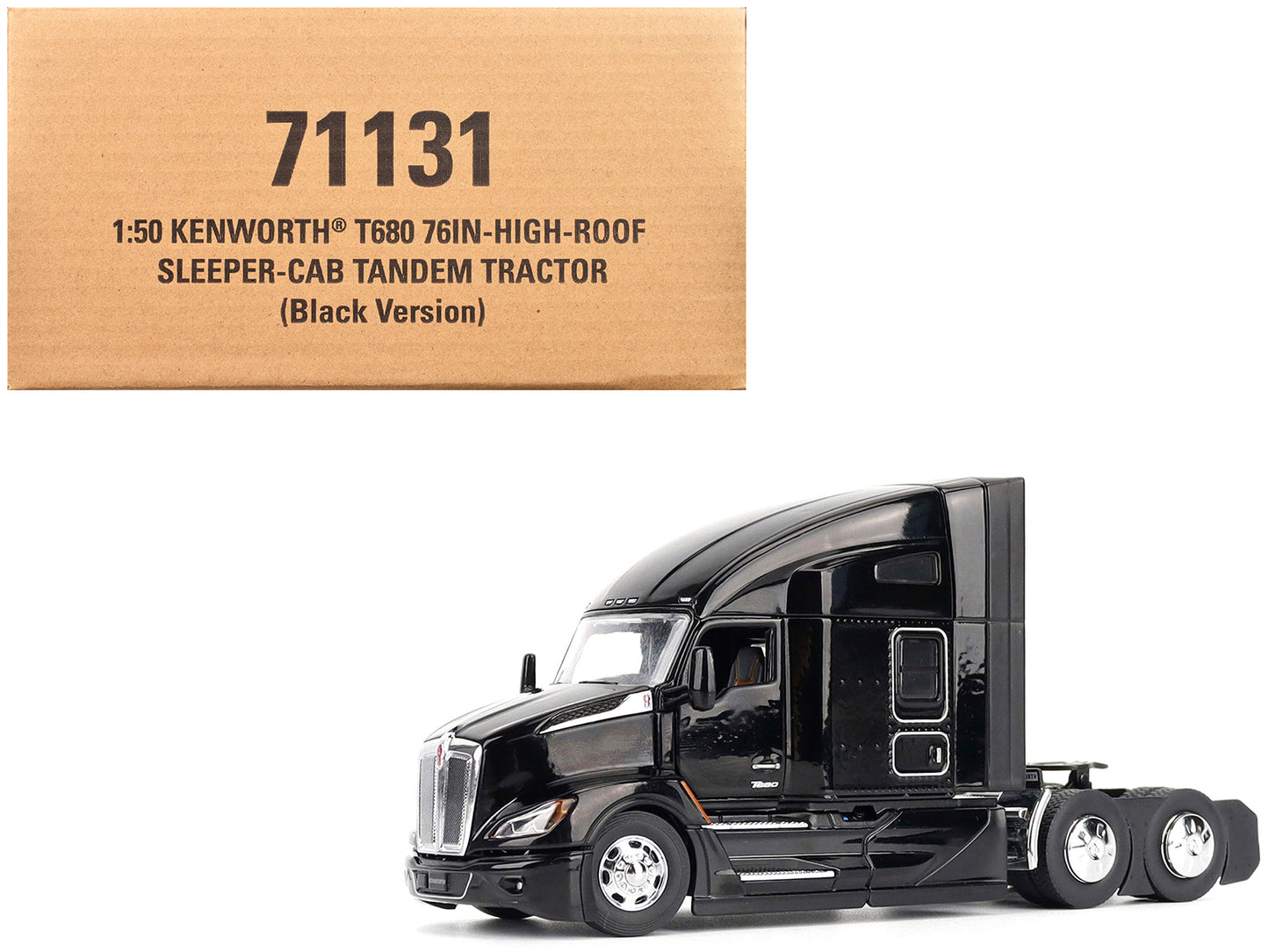 Kenworth T680 76" High Roof Sleeper Cab Truck Tractor Black "Transport Series" 1/50 Diecast Model by Diecast Masters-DiecastModeler.com