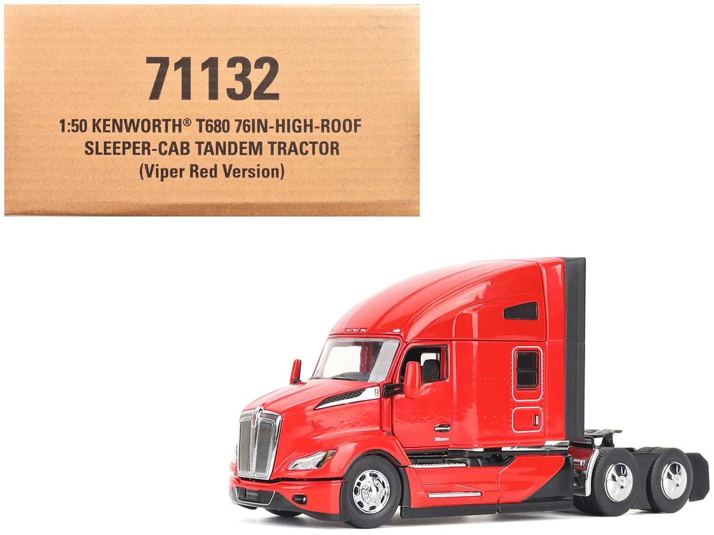 Kenworth T680 76" High Roof Sleeper Cab Truck Tractor Viper Red "Transport Series" 1/50 Diecast Model by Diecast Masters-DiecastModeler.com