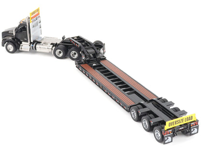 Kenworth T880 SBFA Tridem Truck with Trail King HDG Lowboy Trailer Black "Transport Series" 1/50 Diecast Model by Diecast Masters