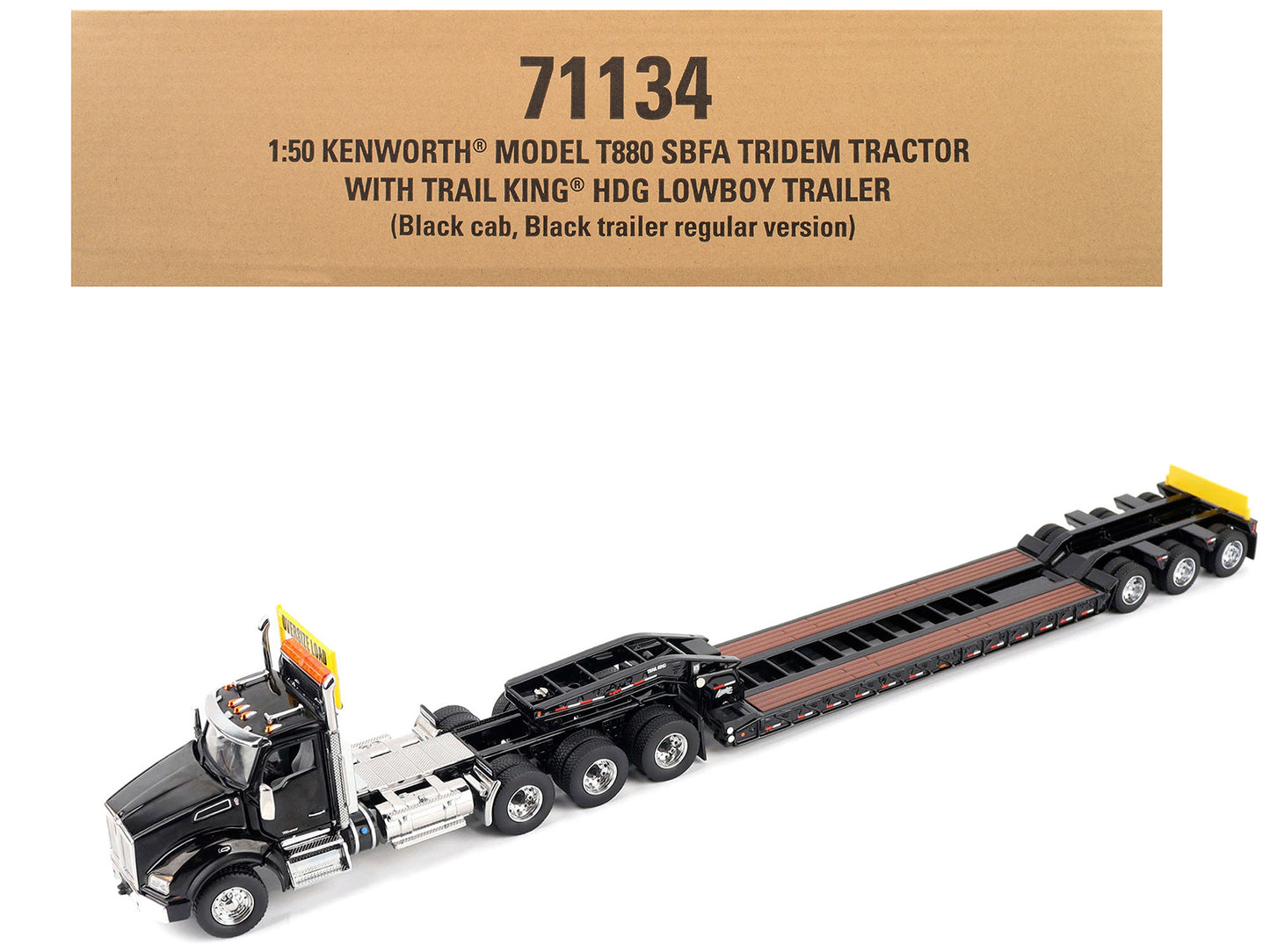 Kenworth T880 SBFA Tridem Truck with Trail King HDG Lowboy Trailer Black "Transport Series" 1/50 Diecast Model by Diecast Masters-DiecastModeler.com
