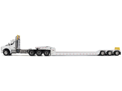 Kenworth T880 SBFA Tridem Truck with Trail King HDG Lowboy Trailer White "Transport Series" 1/50 Diecast Model by Diecast Masters