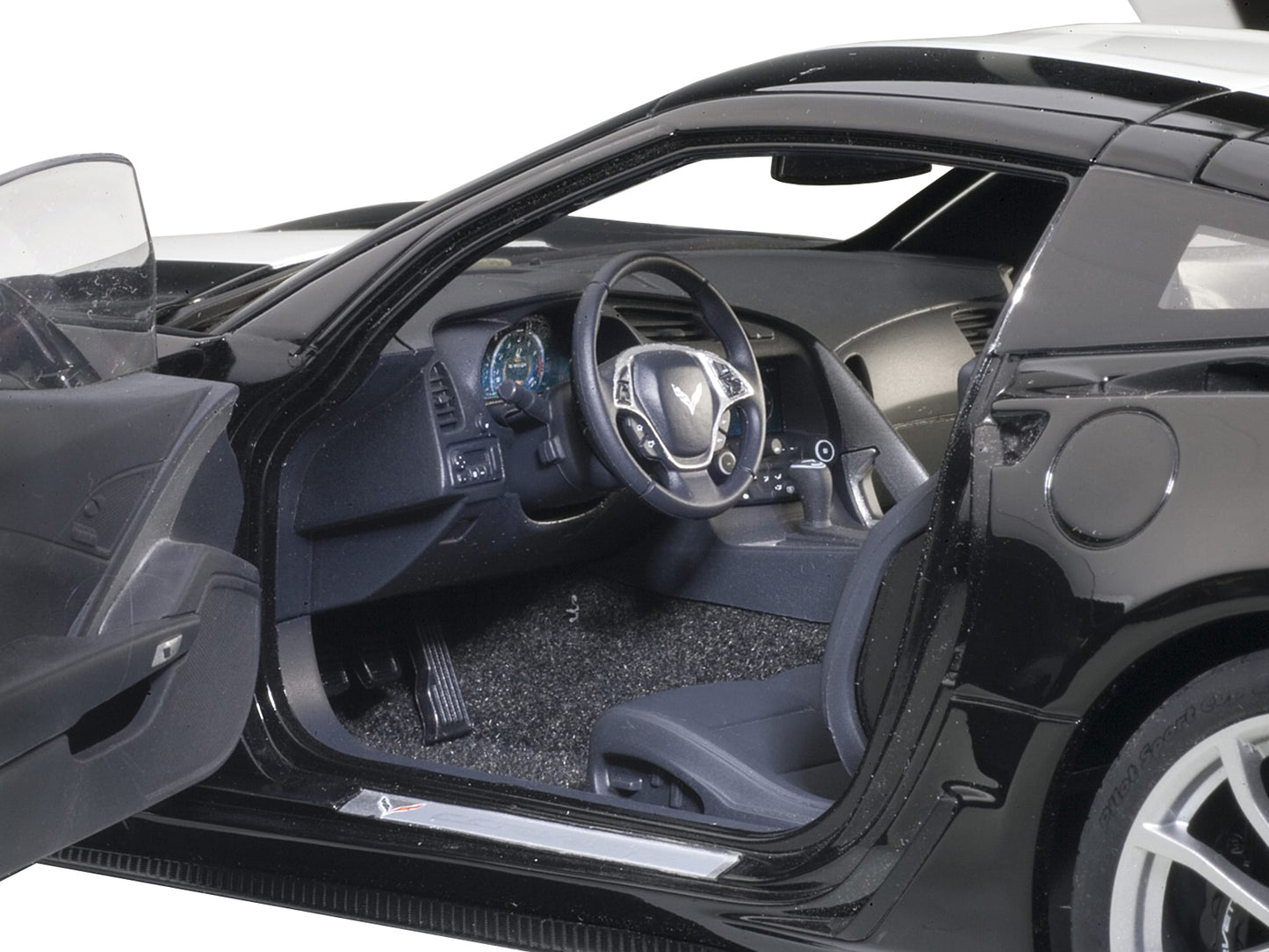 2017 Chevrolet Corvette C7 Grand Sport Black with White Stripe and Yellow Fender Hash Marks 1/18 Model Car by Autoart-DiecastModeler.com