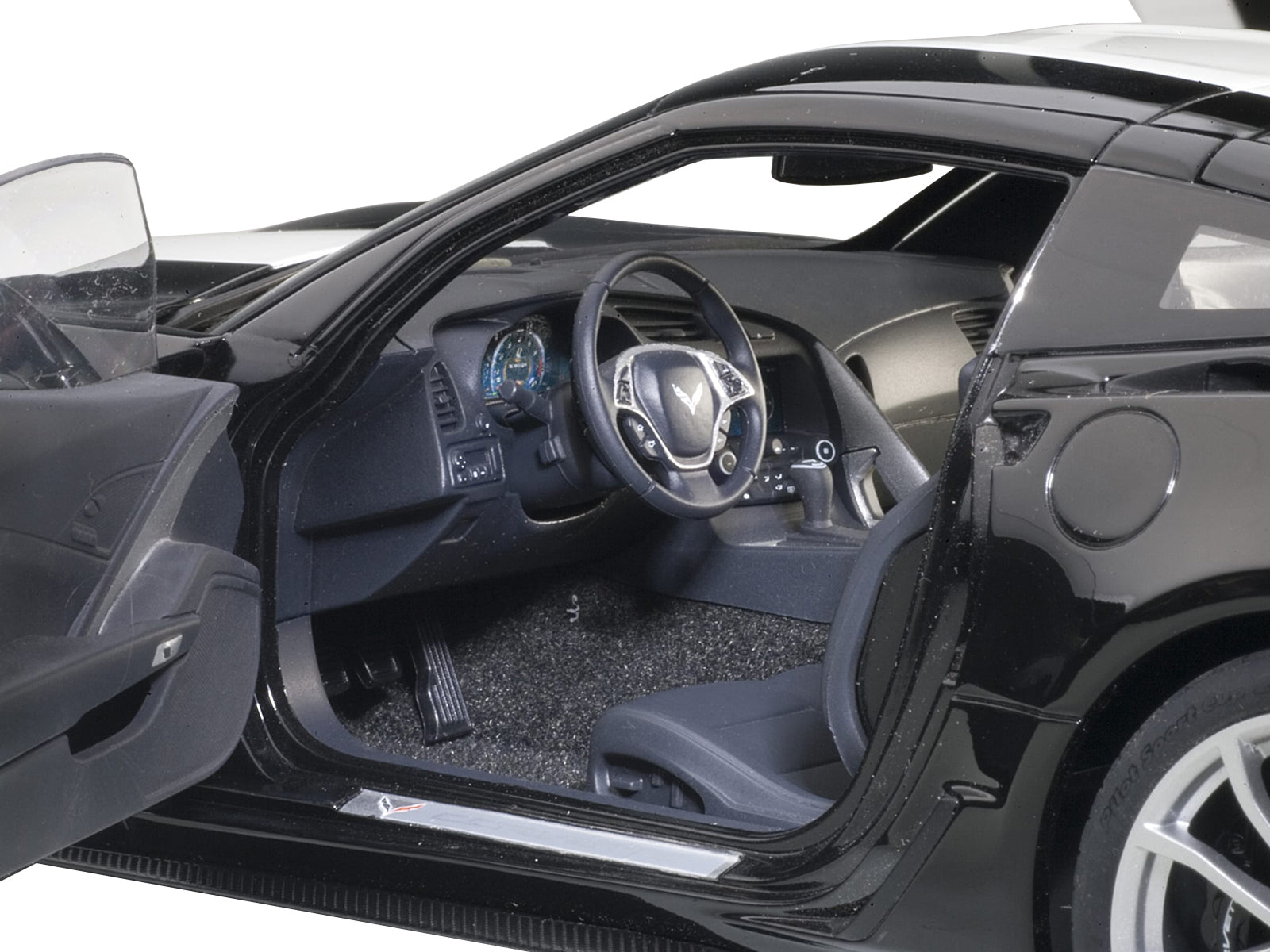 2017 Chevrolet Corvette C7 Grand Sport Black with White Stripe and Yellow Fender Hash Marks 1/18 Model Car by Autoart-DiecastModeler.com