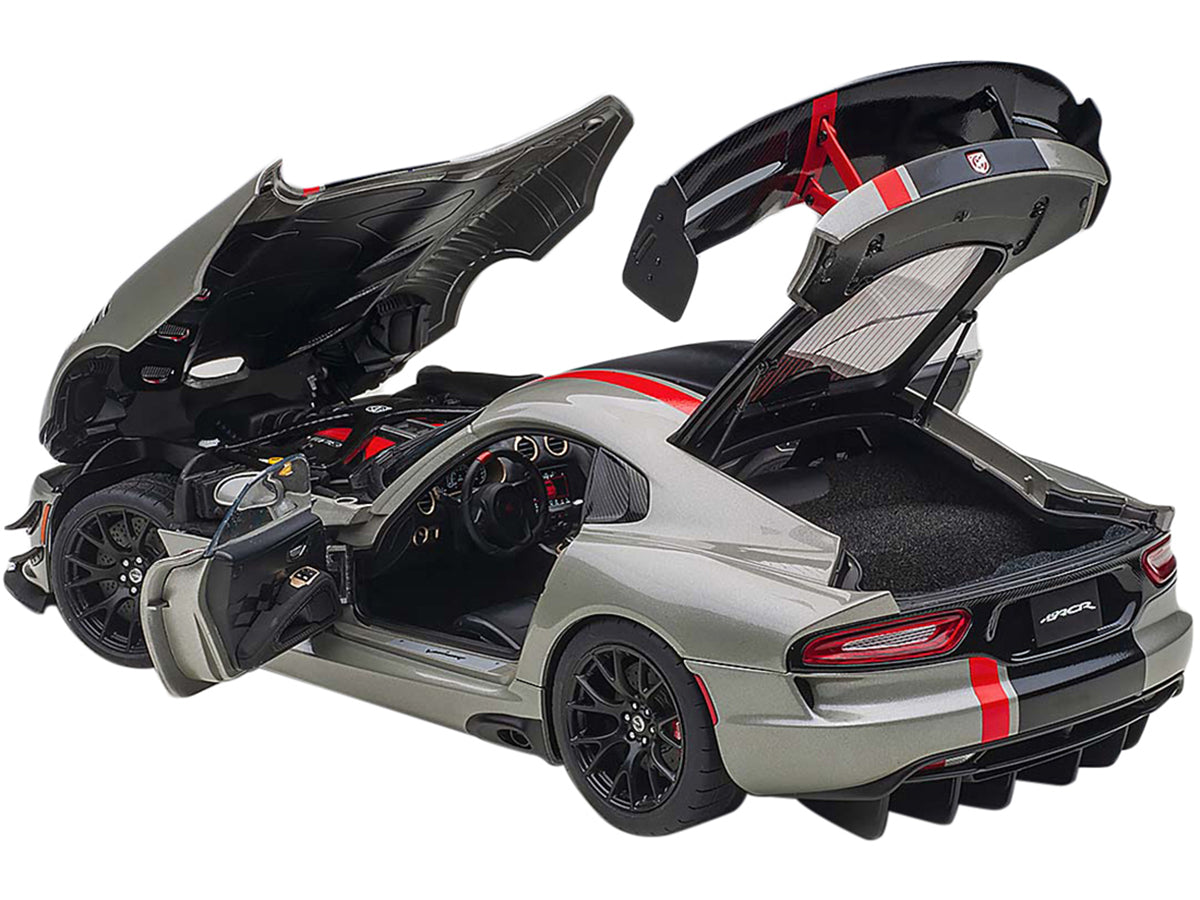 2017 Dodge Viper ACR Billet Silver Metallic with Black and Red Stripes 1/18 Model Car by Autoart-DiecastModeler.com