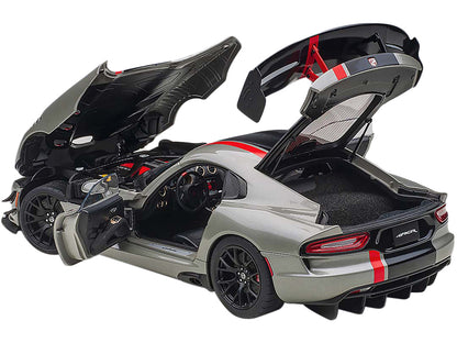 2017 Dodge Viper ACR Billet Silver Metallic with Black and Red Stripes 1/18 Model Car by Autoart-DiecastModeler.com