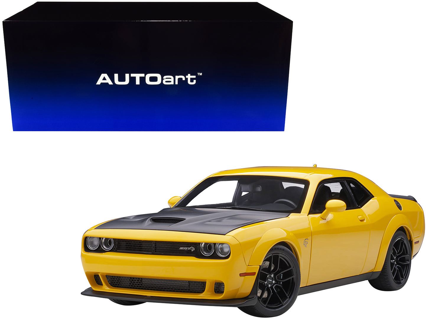 Dodge Challenger SRT Hellcat Widebody Yellow Jacket with Satin Black Hood 1/18 Model Car by Autoart-DiecastModeler.com