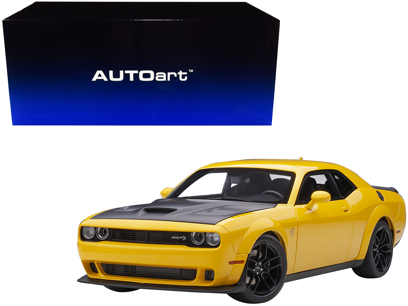 Dodge Challenger SRT Hellcat Widebody Yellow Jacket with Satin Black Hood 1/18 Model Car by Autoart-DiecastModeler.com
