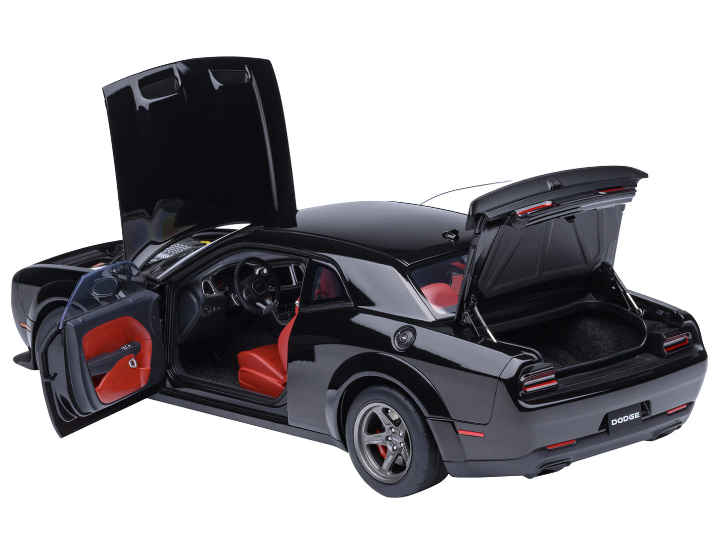 2023 Dodge Challenger SRT Super Stock Pitch Black with Red Interior 1/18 Model Car by Autoart