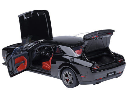 2023 Dodge Challenger SRT Super Stock Pitch Black with Red Interior 1/18 Model Car by Autoart