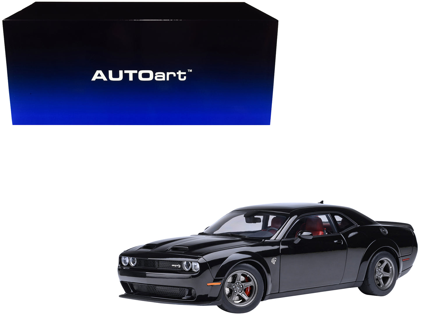 2023 Dodge Challenger SRT Super Stock Pitch Black with Red Interior 1/18 Model Car by Autoart-DiecastModeler.com