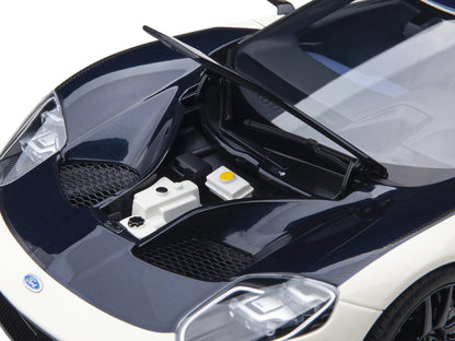 Ford GT Heritage Edition Prototype Wimbledon White with Antimatter Blue Hood and Stripe 1/18 Model Car by Autoart