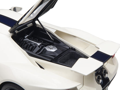 Ford GT Heritage Edition Prototype Wimbledon White with Antimatter Blue Hood and Stripe 1/18 Model Car by Autoart