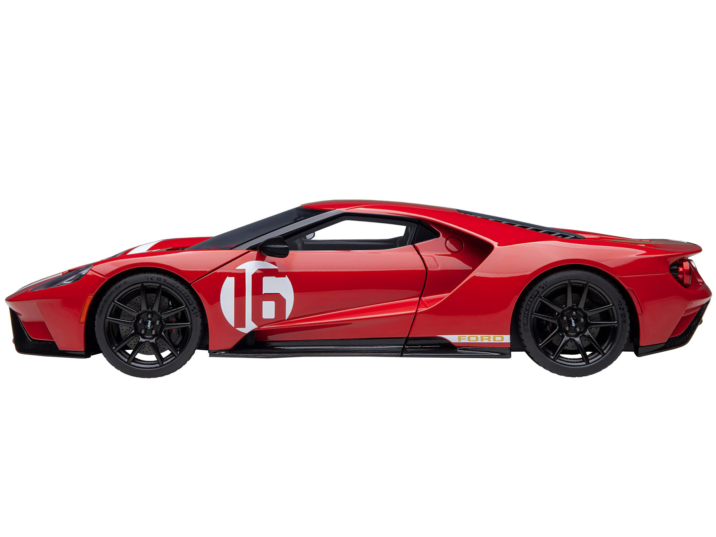 Ford GT Heritage Edition #16 "Alan Mann" Red Metallic with Gold Stripes 1/18 Model Car by Autoart-DiecastModeler.com