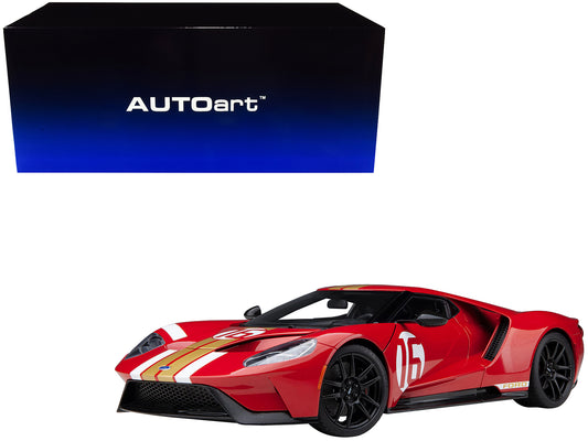 Ford GT Heritage Edition #16 "Alan Mann" Red Metallic with Gold Stripes 1/18 Model Car by Autoart-DiecastModeler.com