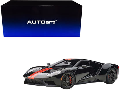2017 Ford GT Shadow Black with Orange Stripes 1/18 Model Car by Autoart-DiecastModeler.com