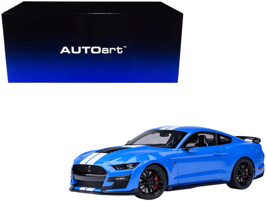 Ford Mustang Shelby GT500 Grabber Blue with White Stripes 1/18 Model Car by Autoart