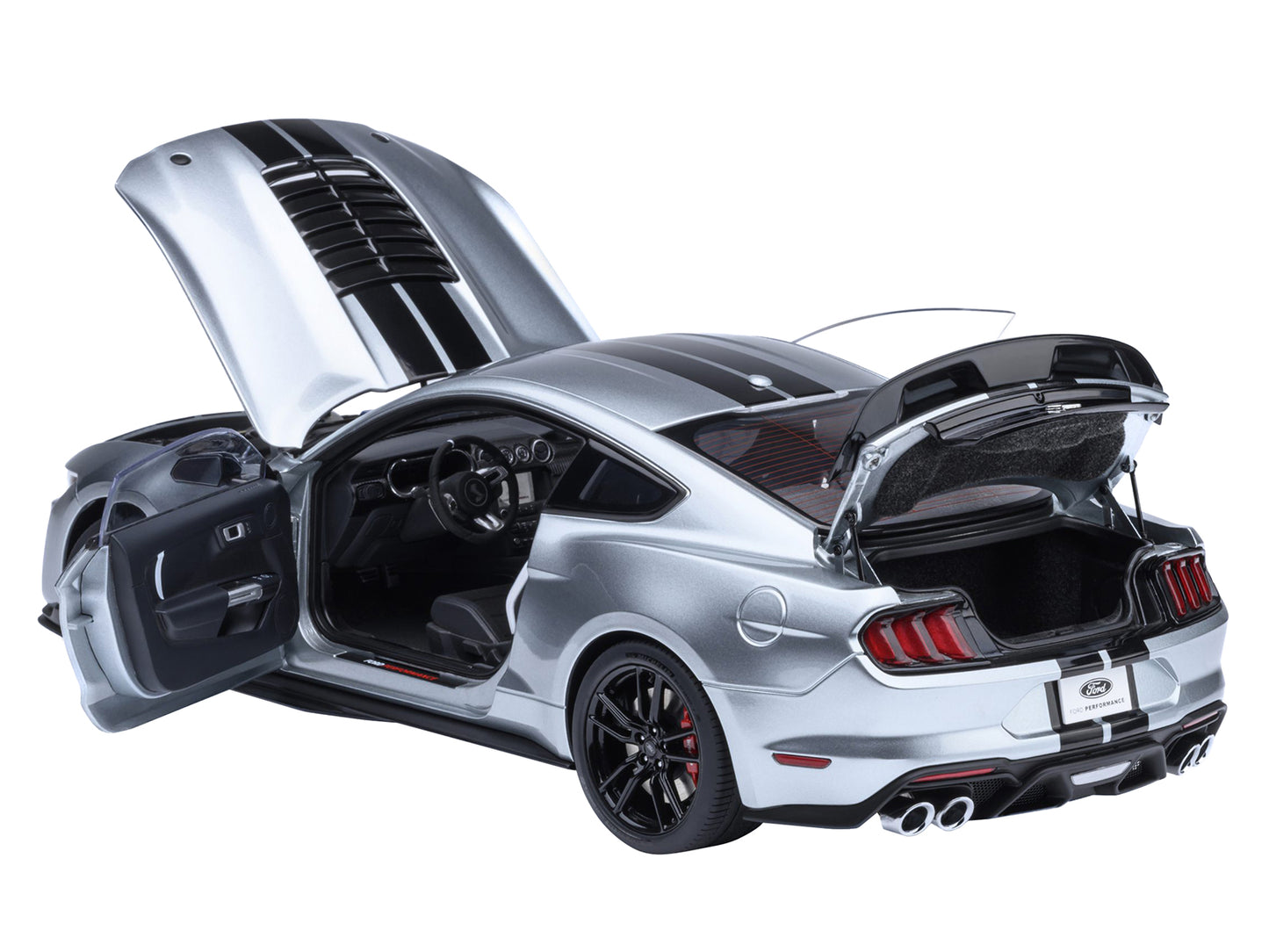 Ford Mustang Shelby GT500 Iconic Silver Metallic with Black Stripes 1/18 Model Car by Autoart
