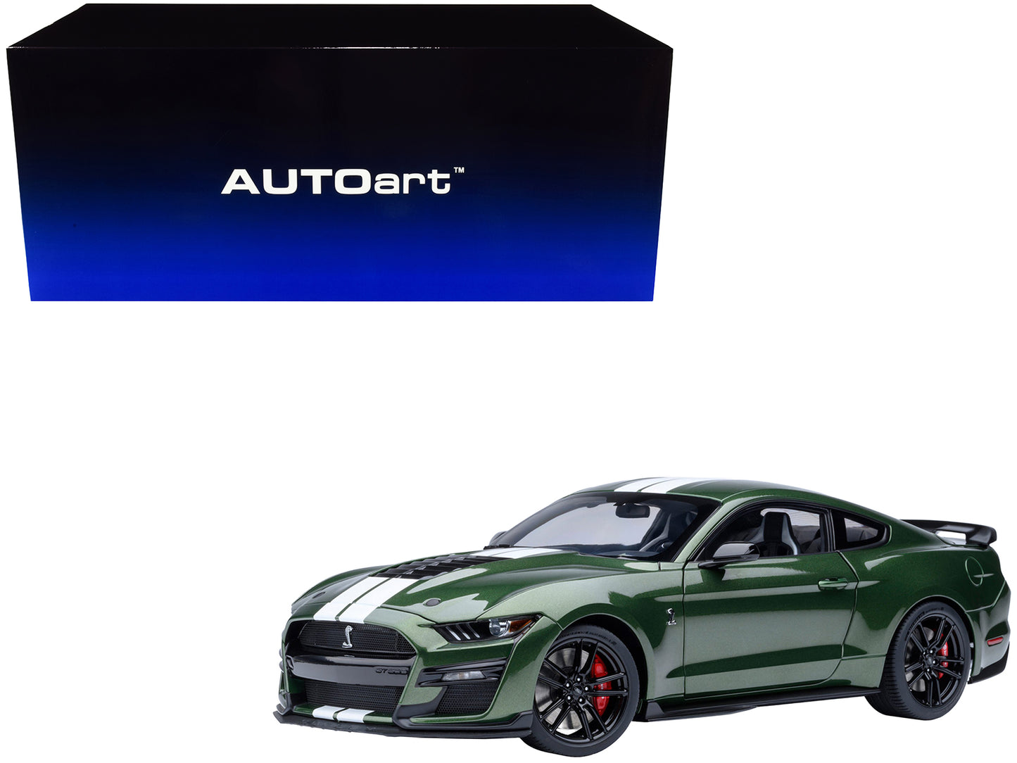 Ford Mustang Shelby GT500 Eruption Green Metallic with White Stripes 1/18 Model Car by Autoart-DiecastModeler.com
