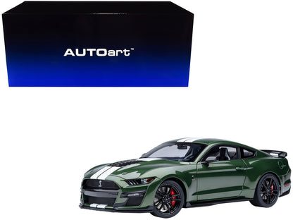 Ford Mustang Shelby GT500 Eruption Green Metallic with White Stripes 1/18 Model Car by Autoart-DiecastModeler.com